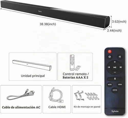 Vista 4 de SYLVOX Barra de sonido impermeable al aire libre para TV, barra de sonido Bluetooth IP65 con control remoto, sonido potente de 60 W, envolvente 3D