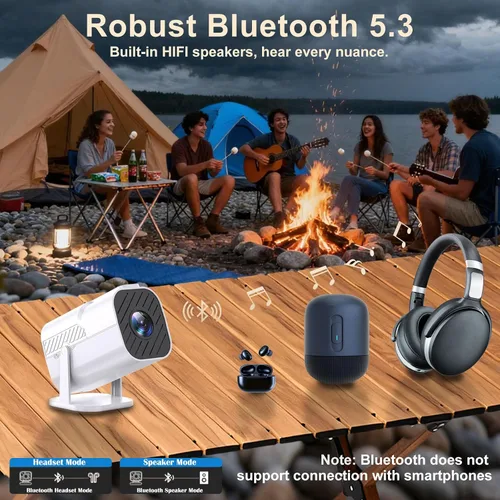 Vista 3 de 【Aplicaciones integradas y enfoque eléctrico】Mini proyector con WiFi y Bluetooth 1080P Portable Projector, Movie Projector for Bedroom, 210°