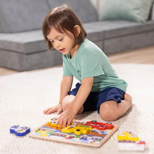 Vista 5 de Rompecabezas de madera de piezas grandes de vehículos de construcción Melissa & Doug (6 piezas) - Certificado FSC