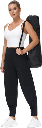 Vista 4 de THE GYM PEOPLE Pantalones de yoga palazzo de cintura alta para mujer, holgados, cómodos, de pierna ancha, control de abdomen y entrenamiento