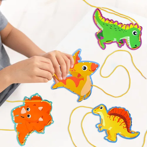 Vista 4 de Pajean Juego de 10 tarjetas con cordones para niños, tarjetas de costura de animales de doble cara, 10 estilos, manualidades de juguete para niños a