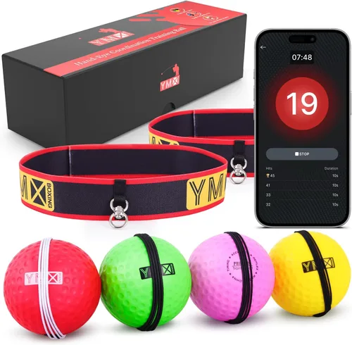 Vista 6 de YMX BOXING Ultimate Reflex Ball Set – 4 React Reflex Ball Plus 2 diademas ajustables, ideal para reflejos, sincronización, precisión, enfoque