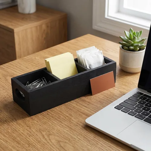 Vista 3 de Wooden Tea Organizer Box - 3 Compartment Tea Chest Storage Holder for Home Kitchen Counter Coffee Station - Storage Chest Box Black