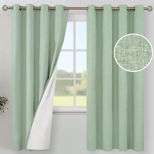 Vista 200 de YoungsTex - Cortinas 100% opacas para dormitorio, con aislamiento térmico y ojales, cortinas oscuras negras con capa pesada para ventana de sala