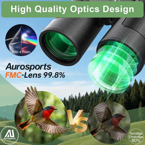 Vista 2 de Binoculares de 15 x 42 para adultos de alta potencia, binoculares portátiles ligeros Aurosports HD con adaptador de teléfono, prisma BAK4 y bolsa