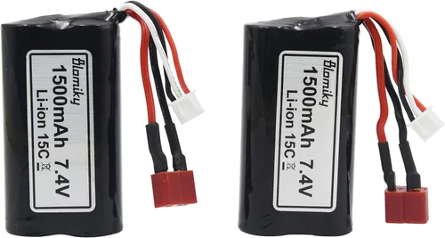 Vista 6 de Blomiky Paquete de 2 baterías recargables de iones de litio de 7.4V 1500mAh 15C con conector de enchufe T y cable USB para camión RC de alta