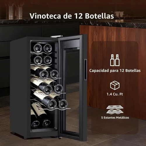 Vista 5 de Mini Refrigerador de Vino, Refrigerador Enfriador de Vino de 12 Botellas, Bodega de Vino Independiente para Vino Rojo y Blanco, Control