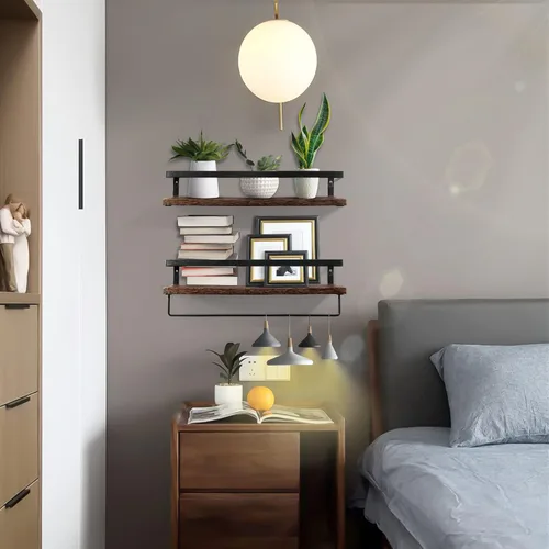 Vista 6 de Uten Estantes flotantes, juego de 2 estantes de pared, montaje en pared para baño, dormitorio, cocina, estante de baño con toallero, estructura