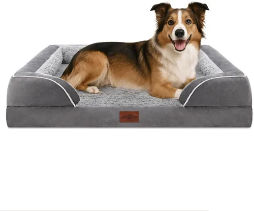 Vista 109 de Comfort Expression - Cama ortopédica para perros medianos, 28 x 19 pulgadas, cama impermeable y de apoyo de espuma con cojines removibles, sofá