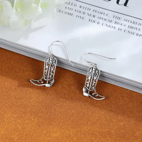 Vista 3 de Sterling Silver Cowgirl Boot Earrings Women Girls Dangle Boot Earrings Country Western Style Jewelry Gifts for Cowgirl