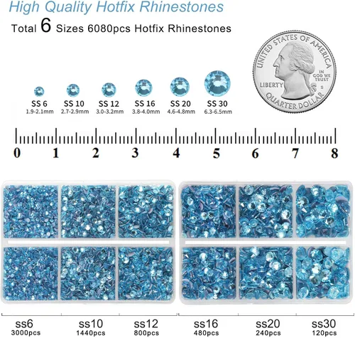 Vista 4 de BEADSLAND Diamantes de imitación termoadhesivos, 6080 piezas de diamantes de imitación azules para manualidades en ropa, 6 tamaños mixtos con lápiz