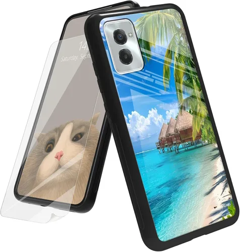 Vista 41 de Funda para Motorola Moto G Play 4G 2024 con protector de pantalla, parte trasera de vidrio templado + funda de silicona suave TPU absorción