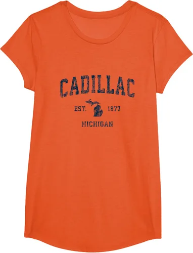 Vista 27 de Cadillac Michigan MI Vintage Sports Design Navy Print Camiseta