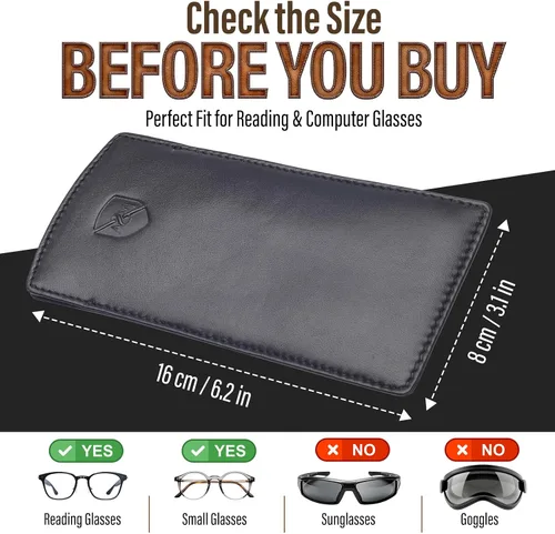 Vista 3 de ALLEN & MATE Funda de piel auténtica para gafas de lectura con paño de limpieza de vidrio