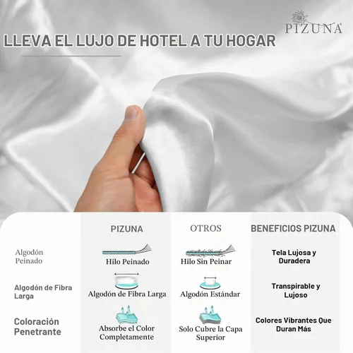 Vista 3 de Pizuna Juego de sábanas y fundas de almohada, 100% algodón, tamaño individual, color blanco, 600 hilos de fibra larga, tejido satinado, sábanas