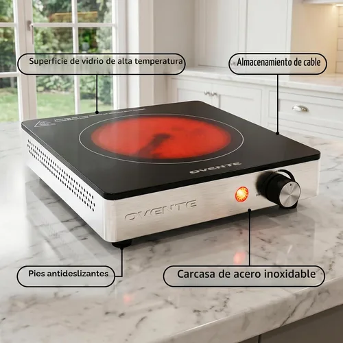 Vista 3 de OVENTE Solo quemador de cerámica infrarrojo, placa caliente 1200W, negro BGI301GB - Negro