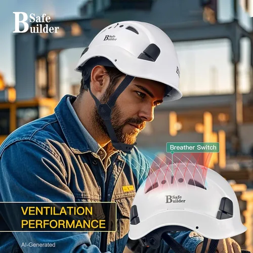 Vista 4 de SAFEBUILDER Casco de seguridad industrial con visera Casco duro ABS con visera Ventilación ajustable Casco de construcción Protección para la cabeza