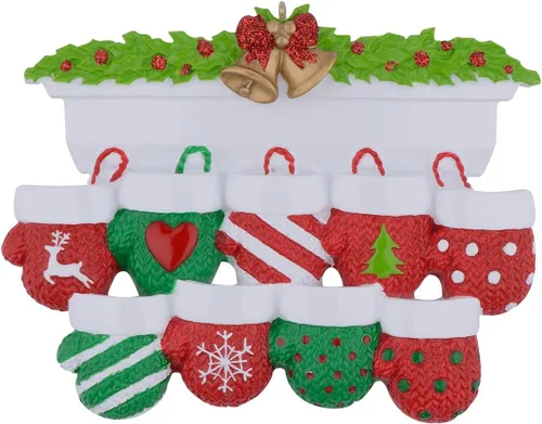 Vista 8 de MAXORA Adorno personalizado para árbol de Navidad de familia de 2 mitones 2023, tradición familiar, recuerdo de Navidad, colección de regalo