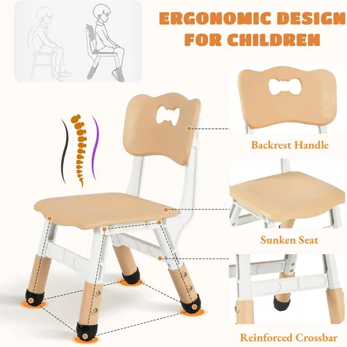 Vista 2 de Arlopu Mesa y 4 sillas para niños, juego de escritorio y sillas para niños pequeños de altura ajustable, patas antideslizantes, escritorio de Beige