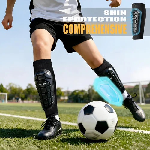 Vista 2 de Espinilleras de fútbol para niños y jóvenes, espinilleras de esquí para niños, niñas, adultos, hombres y mujeres, equipo de fútbol protector