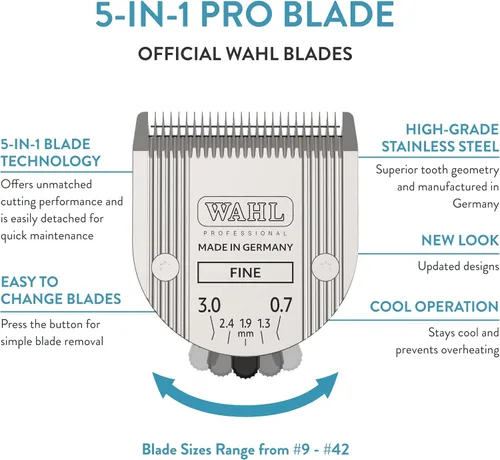 Vista 2 de Wahl Professional Animal 5 en 1 con hoja ajustable Arco, Bravura, Chromado, Creativa, Figura y Motion Pet, Dog and Horse Clippers - Fina (2179-301)