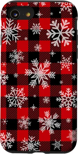 Vista 18 de Snowflakes Snow Snowing Christmas Winter Red Black Plaid Case for iPhone 17