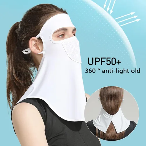 Vista 7 de Protección solar UPF 50 para mujer, para golf, deportes, protección UV, protector facial, pasamontañas reutilizable para ciclismo al aire libre