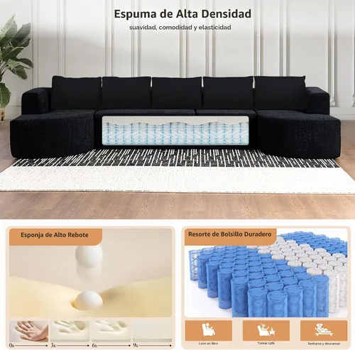 Vista 5 de Sofá modular de 144 pulgadas, sofá de nube en forma de U de gran tamaño, negro