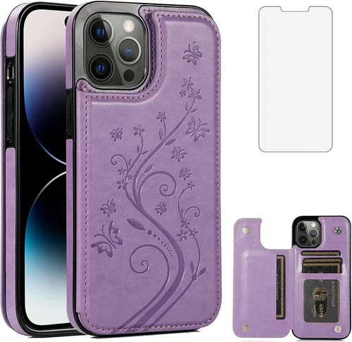 Vista 9 de Funda compatible con iPhone 15 Pro Max de 6.7 pulgadas con protector de pantalla de vidrio templado y tarjetero con soporte para tarjetero, funda