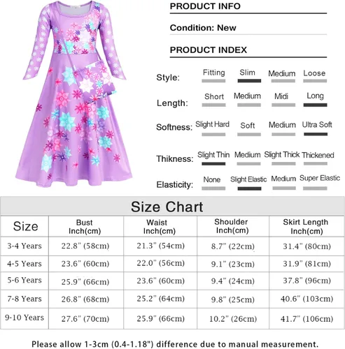 Vista 7 de WonderBabe Encanto Dress for Girls Mirabel Isabella Dolores Costume Princess Dress Cosplay Birthday Halloween Outfits