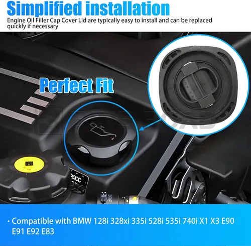 Vista 3 de Tapa de llenado de aceite de motor compatible con BMW 128i 328xi 335i 528i 535i 740i X1 X3 E90 E91 E92 E83 (Reemplaza a 11127560482)