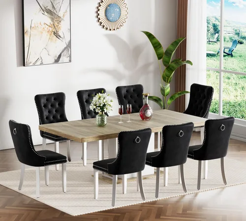 Vista 94 de Juego de mesa de comedor extensible de 5 piezas, juego de mesa de comedor extensible de estilo granja para 4, mesa de cocina expandible de madera
