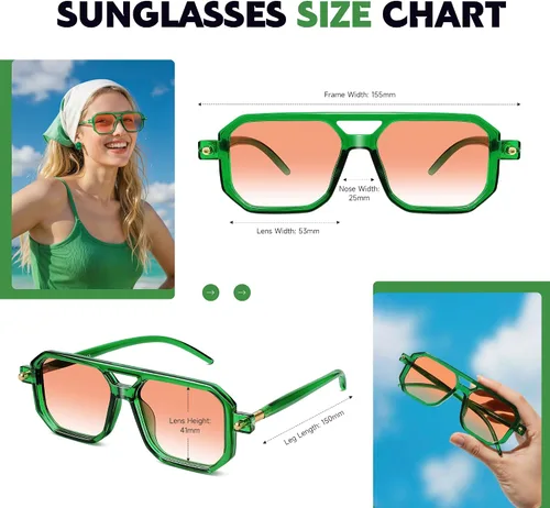 Vista 6 de Retro Aviator Sunglasses for Women Men - 70s Trendy Square Vintage Shade Sun Glasses UV Protection