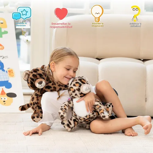 Vista 3 de MorisMos Dúo de Animales de Peluche de Leopardo, Congelables y Aptos para Microondas, Juguete de Leopardo de Brazos Largos para Abrazar, Almohadilla