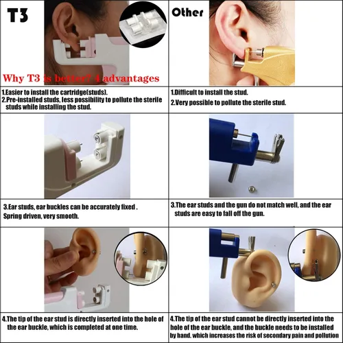 Vista 3 de CHUANCI - Piercing profesional para oreja T3, herramienta estéril, herramienta de piercing para oreja fácil de usar