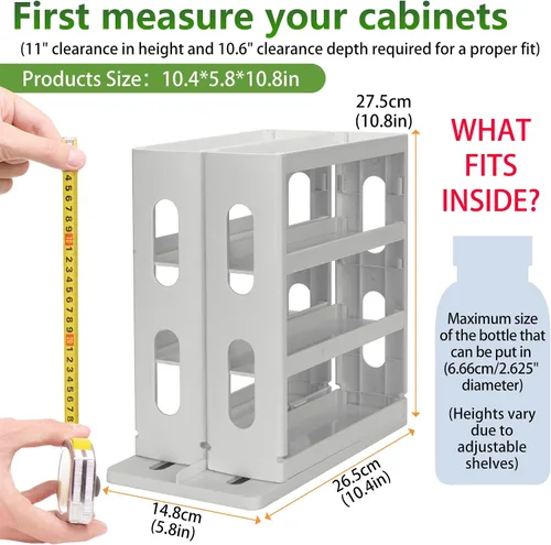 Vista 3 de Dutiplus Organizador de especias de 3 niveles, gabinete de almacenamiento giratorio y tirado para encimera de cocina, baño, 10.8 pulgadas de alto x