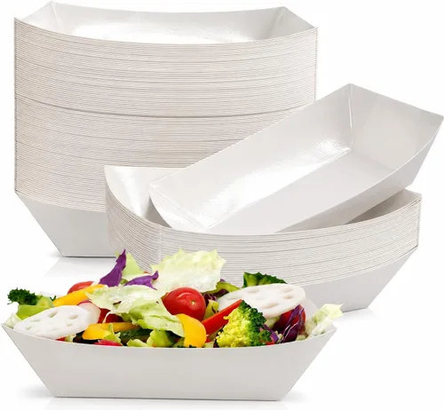 Vista 7 de Oomcu Paquete de 100 bandejas de papel resistentes de 3 libras, botes desechables de papel kraft marrón para aperitivos de fiesta, nachos, perros