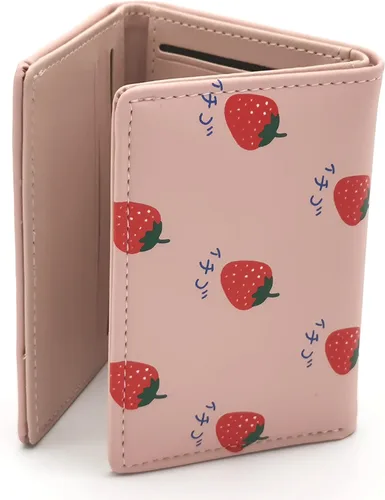 Vista 3 de Cartera pequeña y bonita para mujeres y adolescentes cartera de cuero Kawaii Stawberry regalos para hija hermana y amigas rosado Pink Strawberry