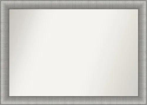 Vista 349 de Amanti Art Espejo de baño plateado para sobre el fregadero, 28 x 37 pulgadas, elegante espejo rectangular de peltre cepillado, marco de madera