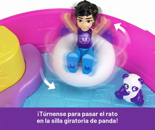 Vista 5 de Conjunto de juego de Polly Pocket con 2 muñecas micro y accesorios de comida, juguete compacto de animal Panda de té de burbujas