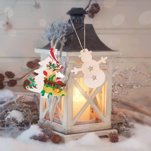 Vista 6 de Max Fun 100 adornos de Navidad de madera para manualidades, círculos de madera preperforados sin terminar para manualidades, centros de mesa
