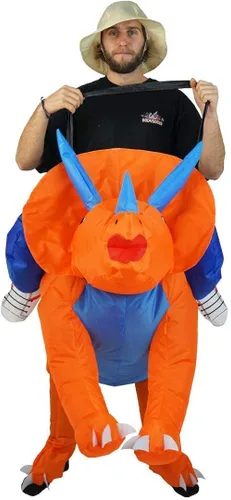 Vista 2 de Jurrasic - Disfraz inflable de dinosaurio tricerotops para adultos (talla única)