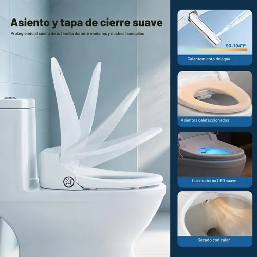 Vista 4 de Asiento de inodoro de bidé alargado, bidé calentado con control remoto, agua tibia ilimitada y secador de aire caliente, asiento con calefacción