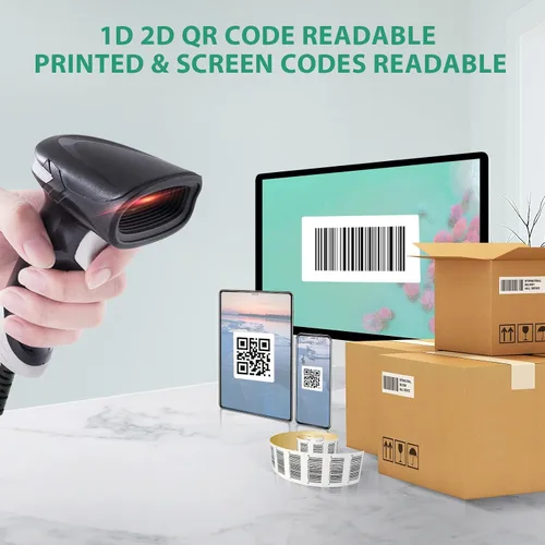 Vista 3 de Escáner de código de barras, escáner de código de barras QR con cable USB 2D Escáner de inventario de mano automático UPC EAN lector Biblioteca