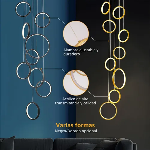 Vista 7 de Candelabro moderno para entrada para techos altos, lámpara moderna regulable dorada para escalera, de lujo, techo alto, lámpara colgante LED