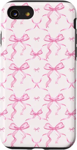 Vista 18 de Cintas y lazos estéticos rosas para iPhone 16 en estuche de acuarela