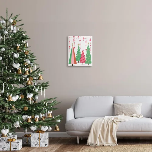 Vista 3 de Stupell Industries Ziwei Li - Lienzo decorativo para pared, diseño de árboles de Navidad rosa y verde Stupell Industries 16 x 20 Inches, Easy to