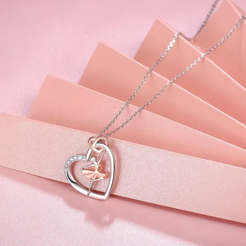 Vista 4 de Collar de plata de ley 925 con forma de corazón para bailarina, bailarina, silueta de bailarina, regalo para mujer
