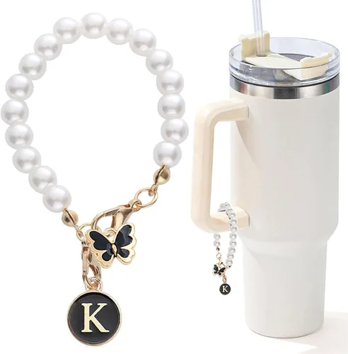 Vista 64 de Encanto de letra para Copa Stanley, accesorios de cadena de perlas, encantos de iniciales de Copa Stanley para asa, decoración de botella de agua