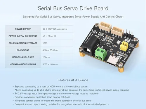 Vista 2 de Waveshare ST/SC Serial Bus Servo Driver Board - Soporta control UART y USB, potencias y controles de hasta 253 servos, 1.654 in x 1.299 in